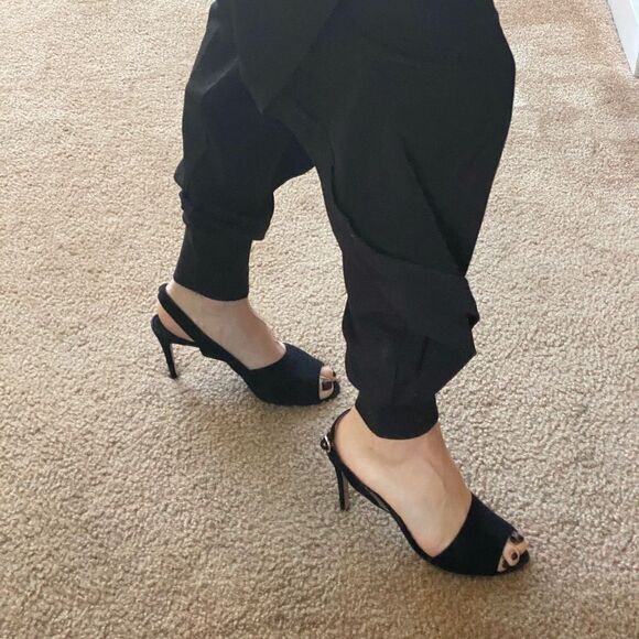 Prada Timeless Black Suede Open Toe Heels 7.5 - Picture 5 of 6